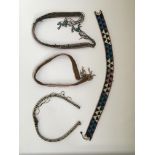 Four 19th century African glass beaded belts in various patterns, such as triangle decorated with