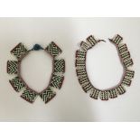 Two 19th century African glass beaded necklaces in both striped and zig zag patterns