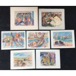 Seven pen and ink watercolour paintings by Charles Messent, signed