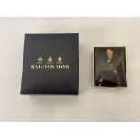 A Halcyon Days pillbox with an image of ‘Winston Churchill’ oil on canvas by Sir William Newenham