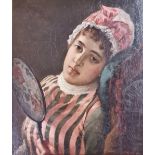 A W.Hart oil on canvas portrait of young lady with hand fan, W41cms x L49cms.