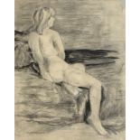 BETTY HECKFORD, framed, signed, mixed media, sitting nude female, approx 47.5cm x 38.5cm.