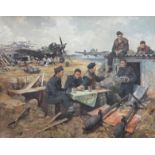 Michael Turner 1980 oil on canvas painting of a wartime scene titled ‘Tiffy Break’, verso label