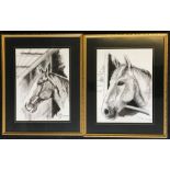 Two horse sketches by Richard C Barnett, signed and framed