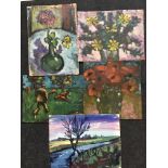 Four signed Charles Messent oil paintings to include three depicting flowers in a vase and one