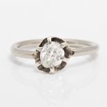 A diamond solitaire ring, set with an old pear cut shaped diamond, measuring approx. 0.45ct, in an