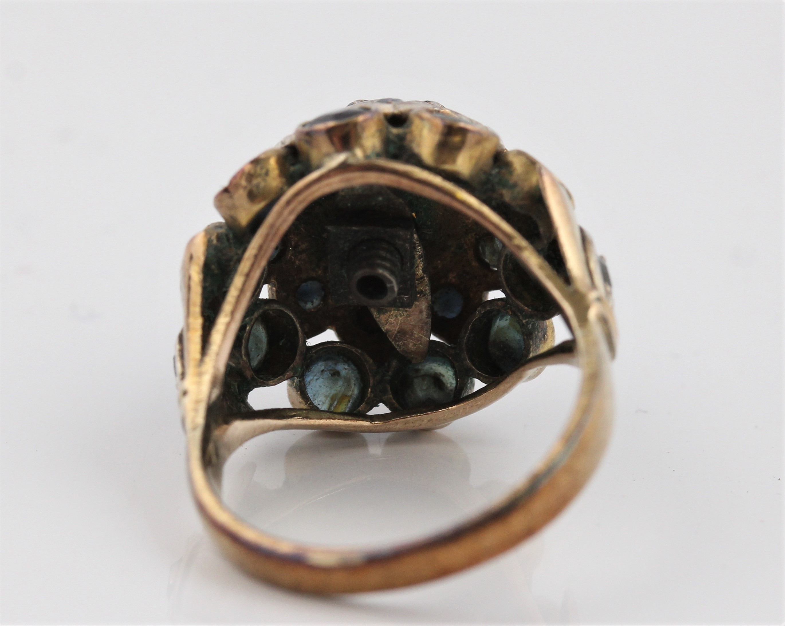 (WITHDRAWN) A tiered sapphire cluster ring, stamped 14k, ring size J½. - Image 5 of 5