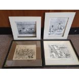 A set of four character prints signed Honoré Daumier depicting three bathing scenes and one bar