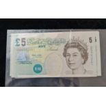 Eleven uncirculated, consecutive five pound notes. Chief cashier Merlyn Lowther. Numbers HD04 676432