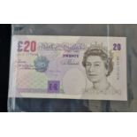 Four uncirculated, consecutive twenty pound notes. Chief cashier Merlyn Lowther. Numbers AB18 777079