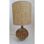 A Bernard Rooke studio pottery table lamp and shade in light and dark brown