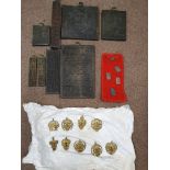 A quantity of seven Tibetan hand carved wooden printing blocks together with a printing block with