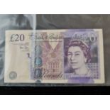 Five uncirculated, consecutive number twenty pound notes. Chief cashier Andrew Bailey. Numbers