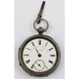 A silver Victorian Graves key wind open face pocket watch, the white enamel dial having hourly Roman