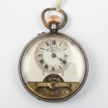 A Hebdomas Patent 8 day pocket watch, the white enamel dial having hourly Roman numeral markers,