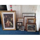 A collection of prints and frames, approx. 15, largest approx. 107cm x 76cm.