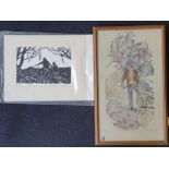 Two BETTY HECKFORD lithograph prints, one framed and signed "Jed at Work" together with "Nicholas