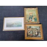 Three prints, framed, to include BRUEGEL "the village feast", M.J. HOWLEY "sunset over Pendle"
