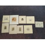 A collection of 8 etchings together with one pencil sketch of horses in a field, to include 'The