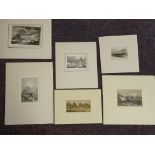 A collection of six etchings to include - 'Pontypool', 'The Calton Hill' JAMES JOHNSTONE, mountain