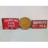 A collection of three advertising signs, to include one metal sign and two enamel. No condition