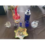 A collection of mixed glassware to include Apothecary bottle, A Star Of David detailed Pouring