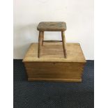 A pine blanket box and stool