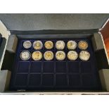 A selection of Commemorative coins to include silver in aluminium hard case