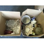 Two boxes of mixed items to include glassware, Jasperware, a mixed planter, etc.