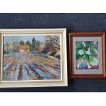 Two BETTY HECKFORD, framed and signed, one oil on canvas winter fen end, together with one print