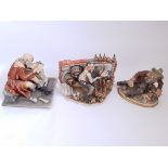 A collection of three Capo Di Monte figurines to include The Thinker, Watering the Wine, and the