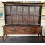 Late 18th century kitchen dresser fitted with three drawers to front on Queen Anne style legs,