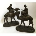 Two Émile Guillaumin bronze statues of Arabian camel riders, approx. height 45cm A/F