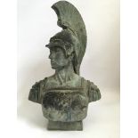 A bronze bust of a Roman warrior, approx. height 60.5cm