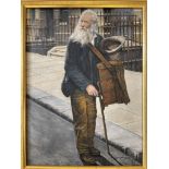 A Don Styler oil on canvas portrait of an organ grinder, framed and signed. Approx. 28cm x 38cm (