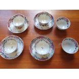A collection of six 18th Century Royal Worcester Rose Teacups and Saucers.