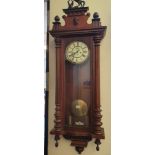 Walnut cased, wall mounted regulator wall clock, eith carved and fluted columns to side, with