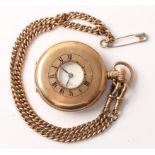 A 9ct yellow gold Rolex half hunter crown wind pocket watch, the white dial having hourly Arabic