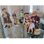 Four Royal Doulton figures evacuee children and one Royal Doulton figure please sir.