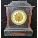A black slate and red marble mantle clock.approx 28cm