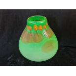 A Karlin Rushbrooke green studio glass vase. 18cm.