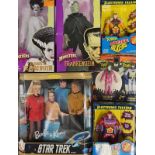 Seven Collectable figure dolls to include Frankenstein and bride Barbie and Ken Star Trek X-men