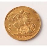 A 1907 Edward VII full sovereign.