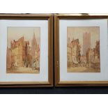 Two W. ALLEN, framed and signed, watercolours on paper depicting continental street scenes with a