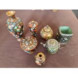 Seven Cloisonné items to include tea pot ginger jar and vases.