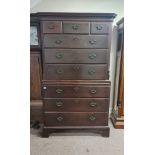A 19th century mahogany nine drawer chest on chest with bracket feet.