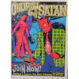 An original Church of Satan “Join Now” screen-print by West Coast poster artists Coop, signed and