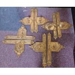 Four pair of brass door hand panels with leaf and berry design.