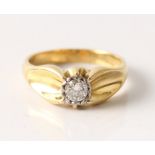 A hallmarked 18ct yellow gold solitaire diamond ring, set with a round brilliant cut diamond,