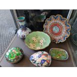 Six cloisonné items to include bowl vase pot and egg.